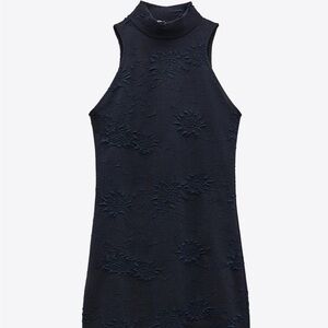 Zara Midnight Blue Textured Midi Dress